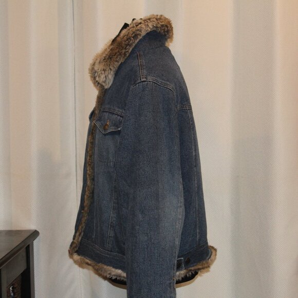 JEAN JACKET Fabio Faux Fur Lined Blue Denim Jacket Penny Lane - Picture 4 of 14